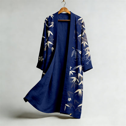 Vintage Japanese Bamboo Art Flowy Linen Long Kimono