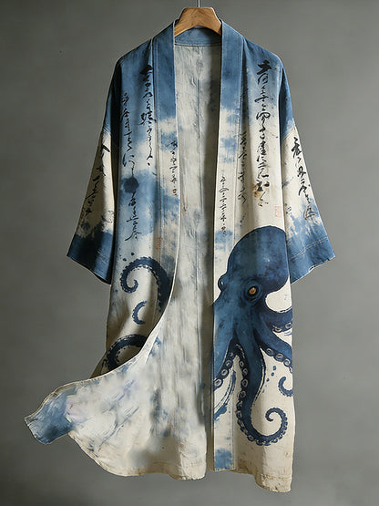 Men's Japanese Art Octopus Font Tie-dye Art And Kimono