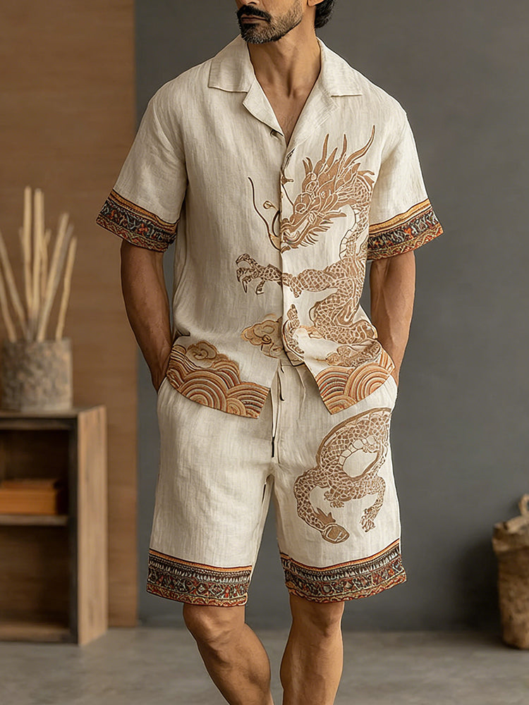 Men's Retro Dragon Casual Loose Two-piece Set