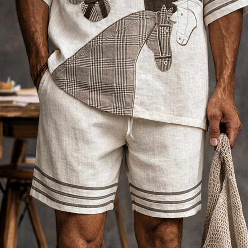 Men's Short-sleeved Shirt And Shorts Horse Design Suit