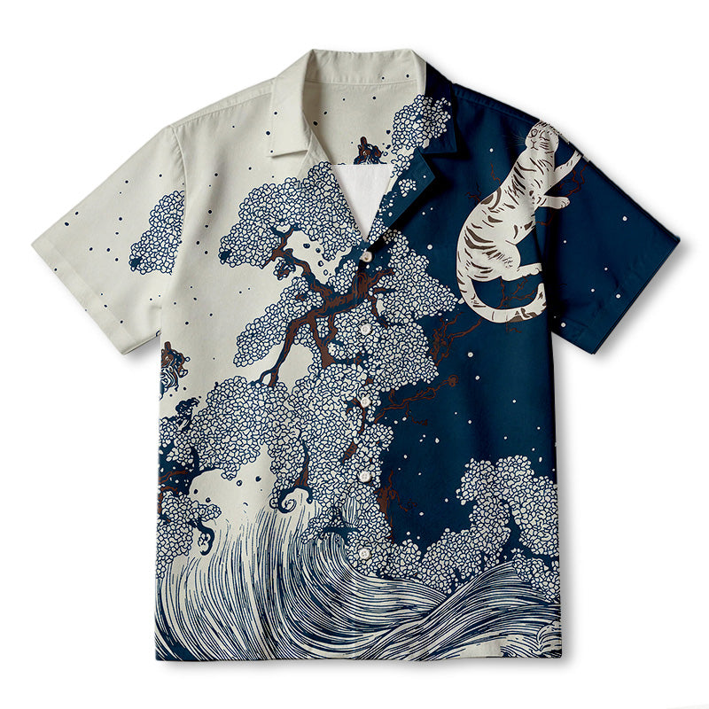 White Tiger Climbing A Tree Hawaiian Shirt