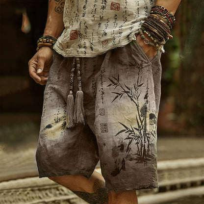 Japanese Art Bamboo Forest Ink Dyeing Art Tie-dye Shorts