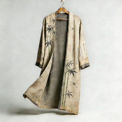 Men's Retro Bamboo Art Dragonfly Linen Long Kimono