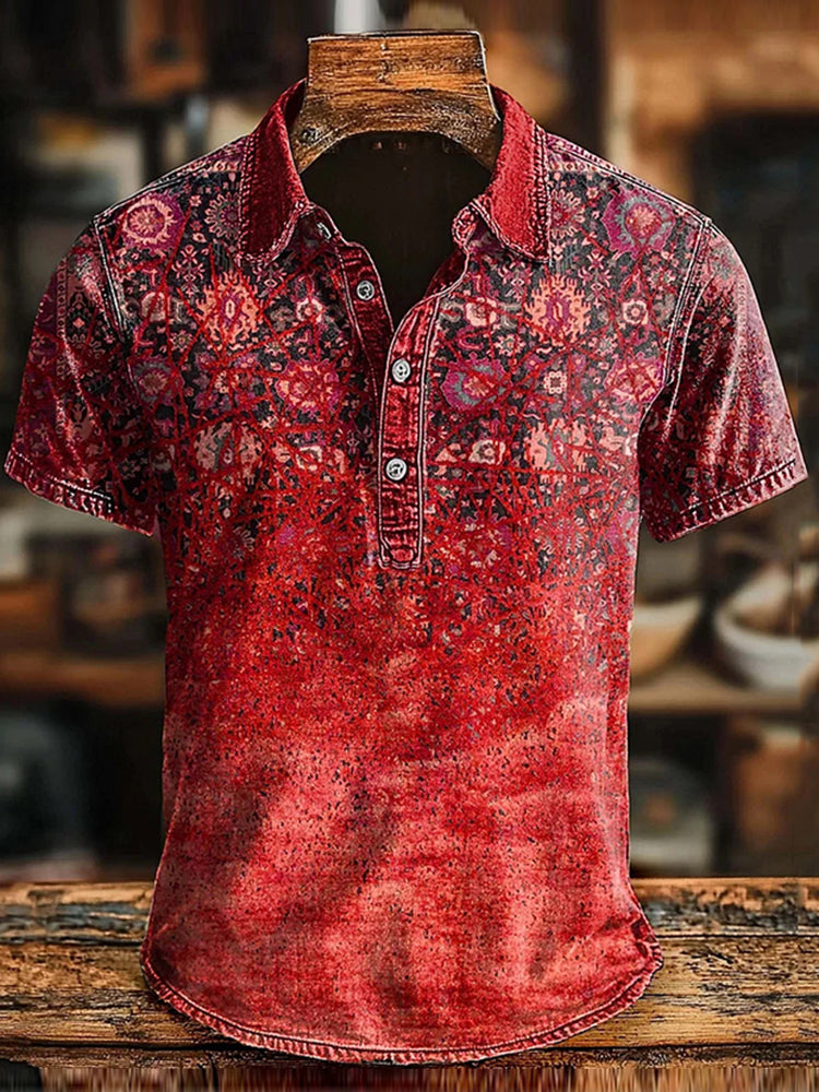 Men's Retro Ethnic Art Printed Casual Short Sleeve Polo Shirt