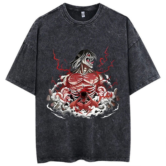 Anime Attack On Titan Washed Vintage T-Shirt Streetwear