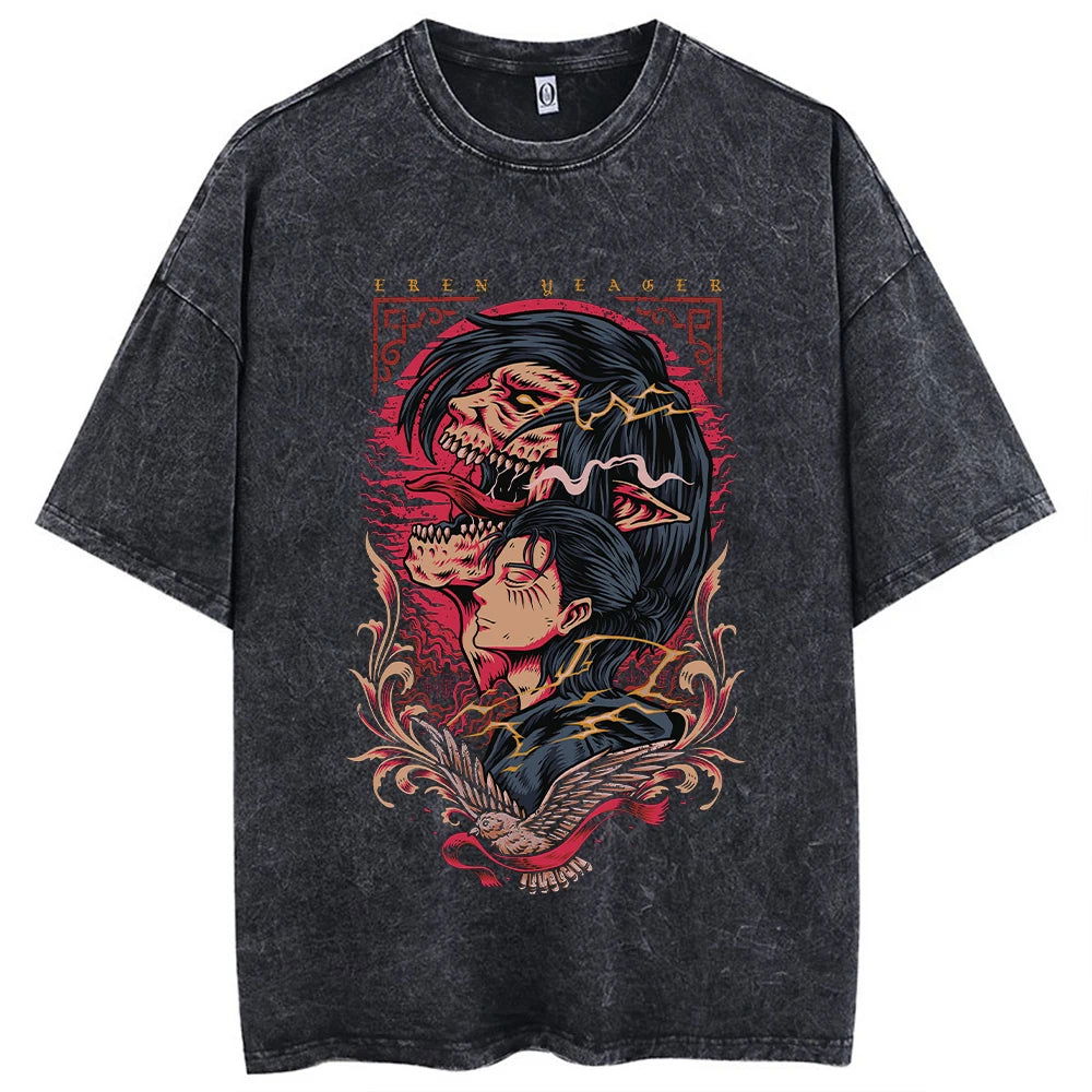 Anime Attack On Titan Washed Vintage T-Shirt Streetwear