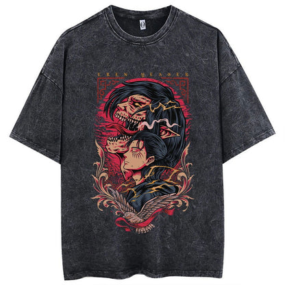 Anime Attack On Titan Washed Vintage T-Shirt Streetwear