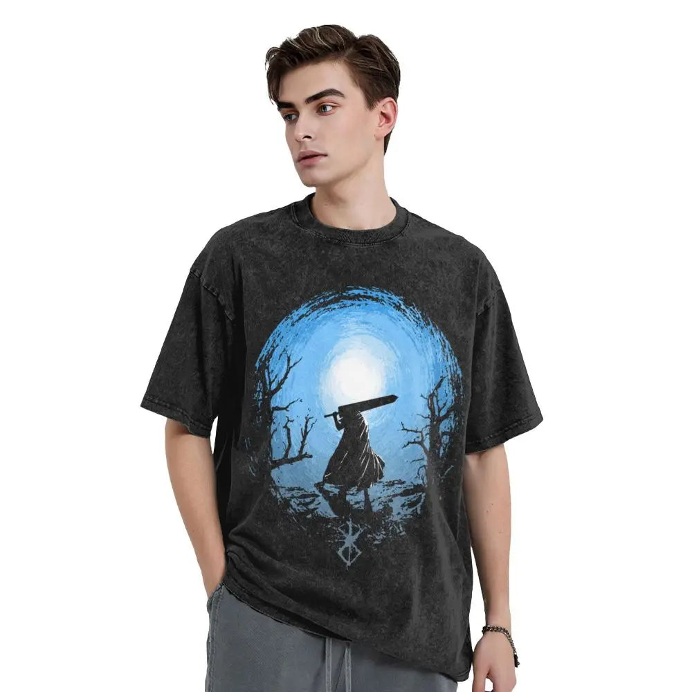 Anime Berserk Guts Washed Vintage T-Shirt - Ver. Blue Sky