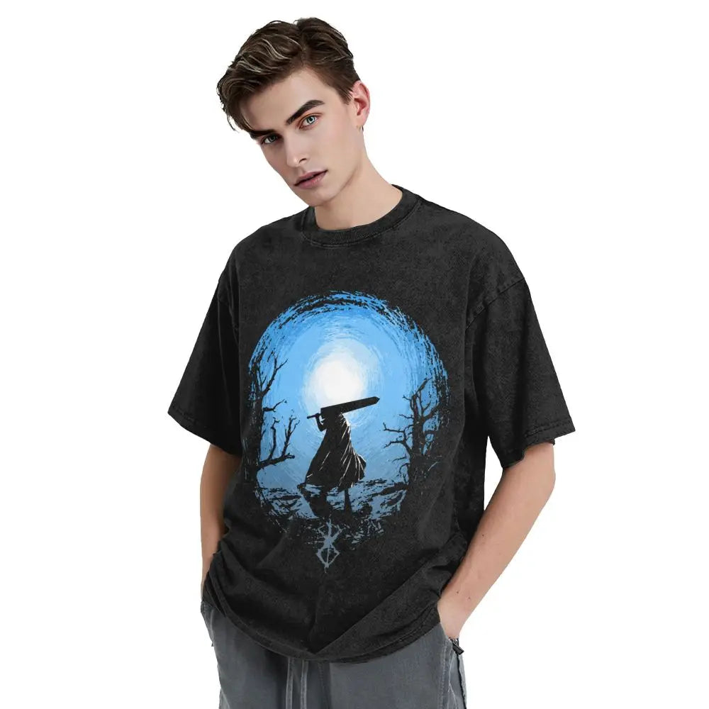 Anime Berserk Guts Washed Vintage T-Shirt - Ver. Blue Sky