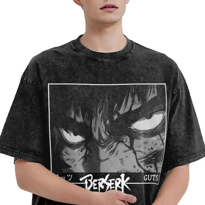 Anime Berserk Guts Washed Vintage T-Shirt - Ver. Face of the Champ