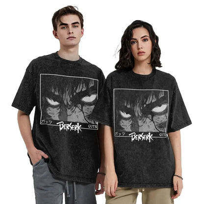Anime Berserk Guts Washed Vintage T-Shirt - Ver. Face of the Champ