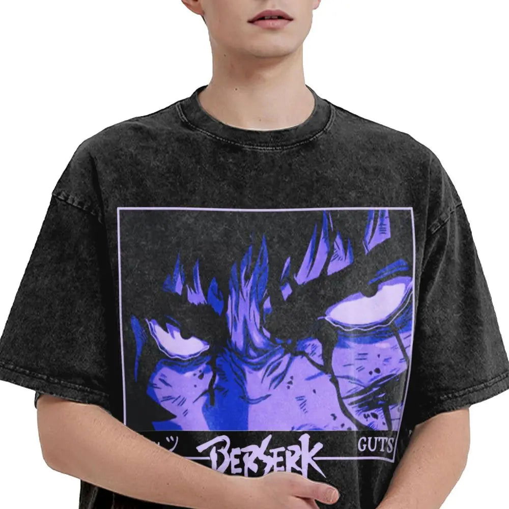 Anime Berserk Guts Washed Vintage T-Shirt - Ver. Face of the Champ