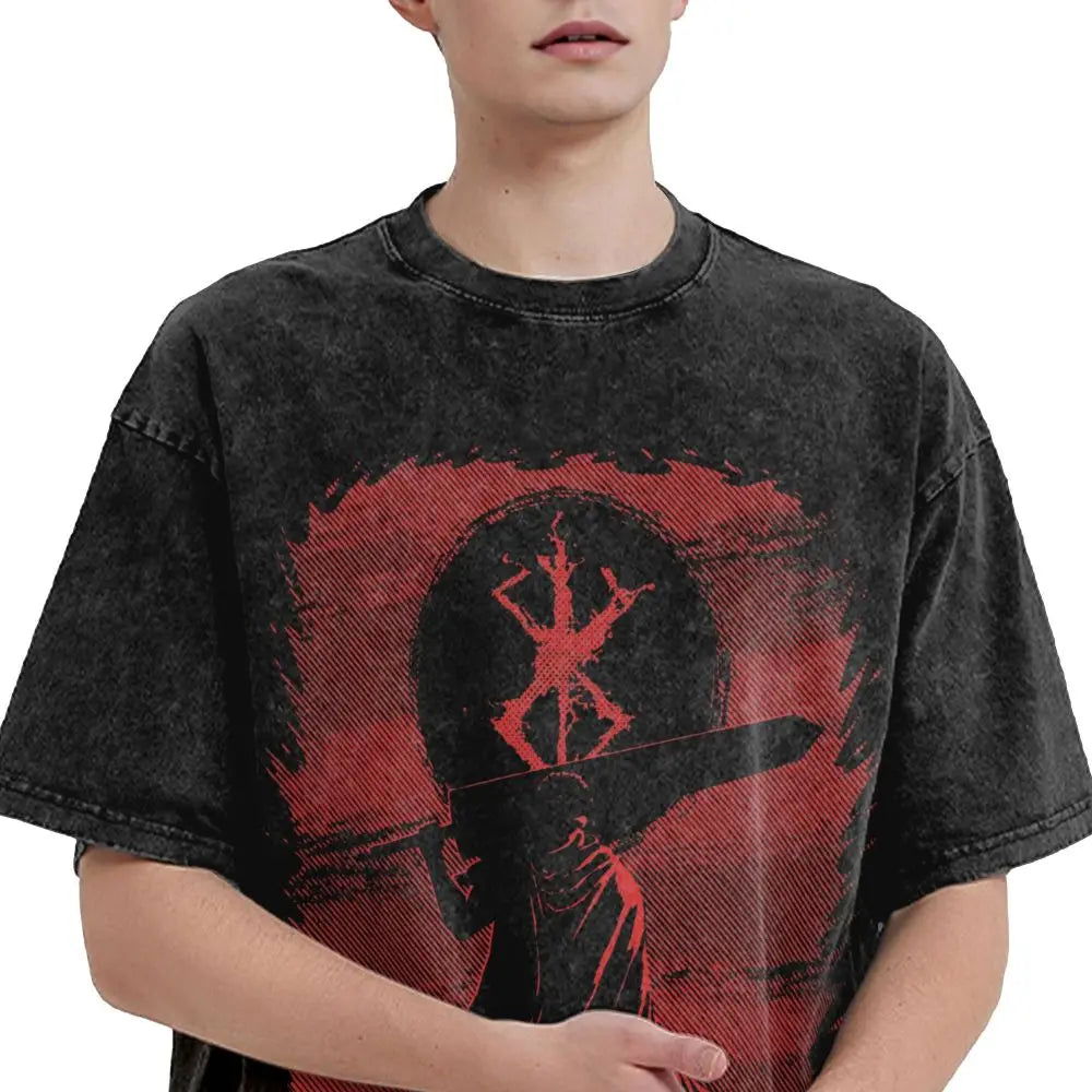 Anime Berserk Guts Washed Vintage T-Shirt - War Ride