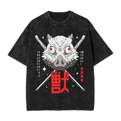 Anime Washed Cotton T-Shirt - Beast Demon Slayers