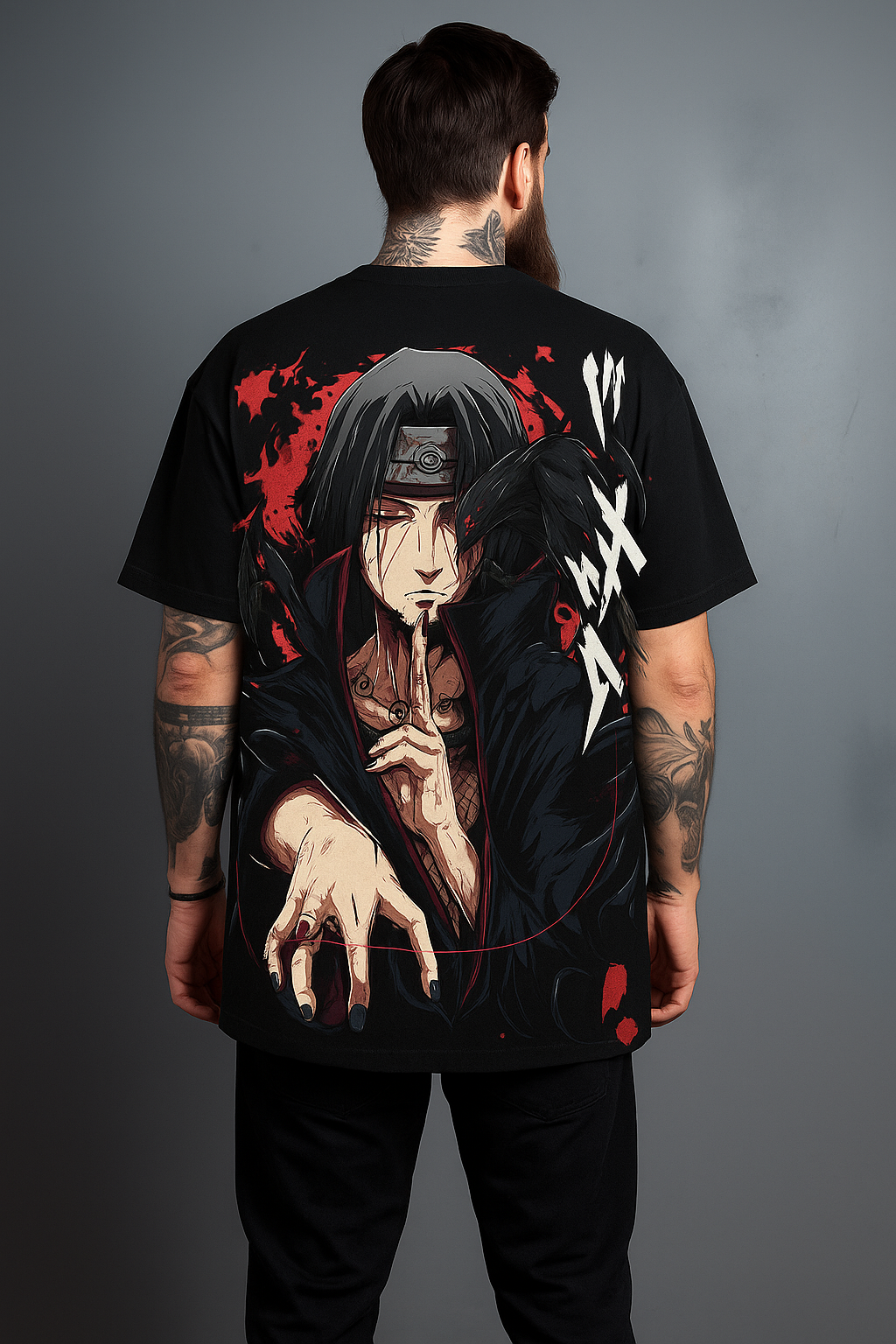 Oversized T-Shirt Oversized Streetwear Itachi Corvos Black