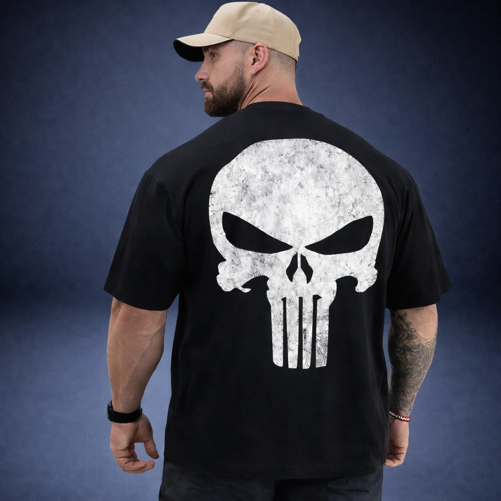 Oversized T-Shirt Oversized Streetwear Caveira Justiceiro Black