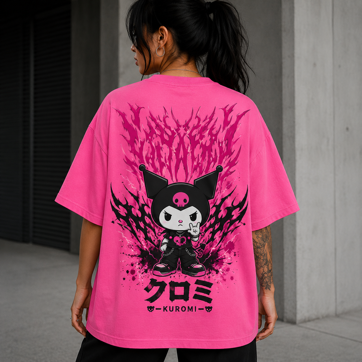 Oversized T-Shirt Oversized Feminina Kuromi Kawaii Streetwear TechFibr Pink