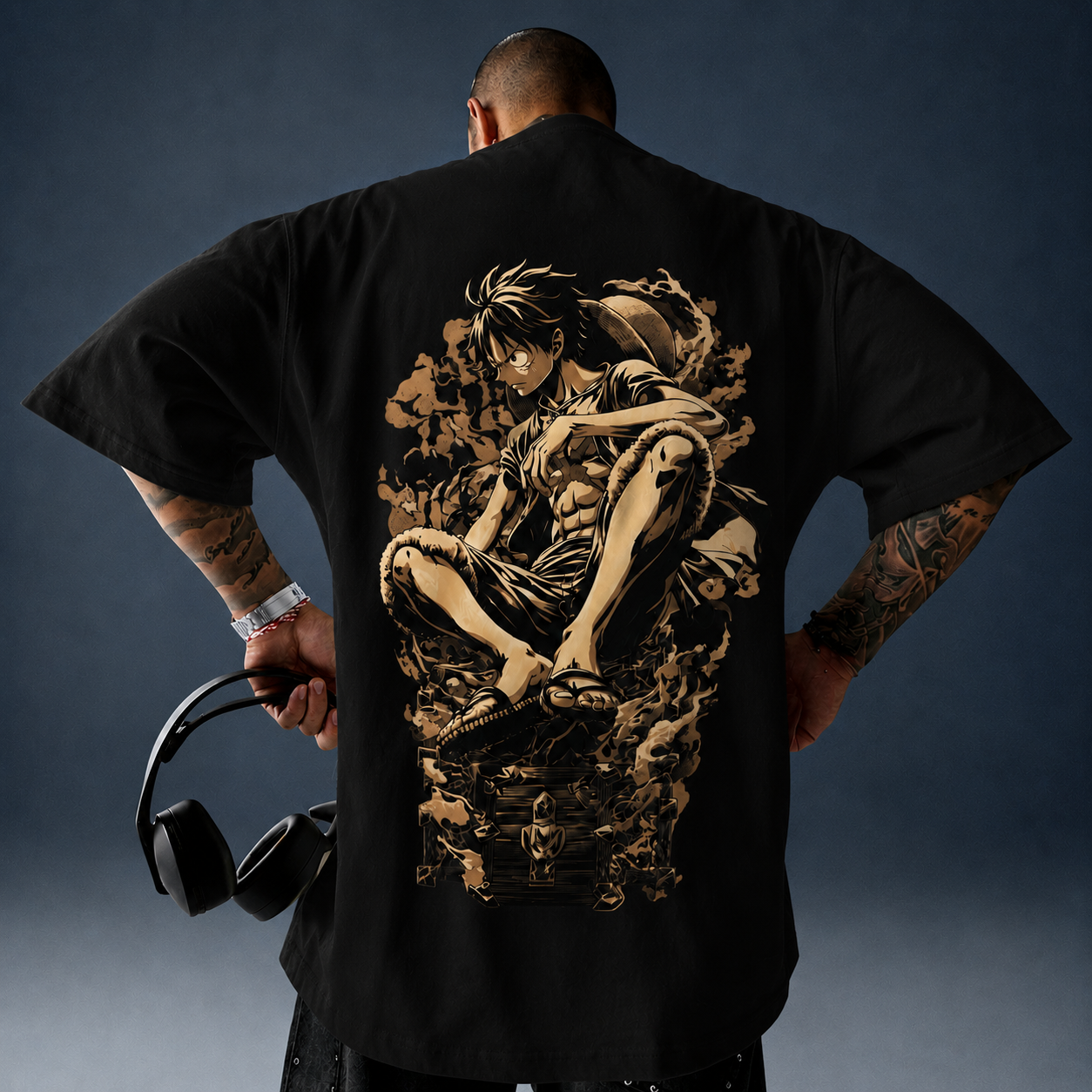 Oversized T-Shirt Oversized Streetwear Luffy Haki do Rei Black