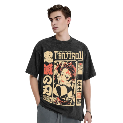 Anime Washed Cotton T-Shirt - Demon Slayers The Dragon