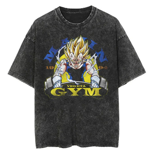 Dragon Ball Majin Vegeta Gym Washed Vintage Oversize T-Shirt - Anime Streetwear
