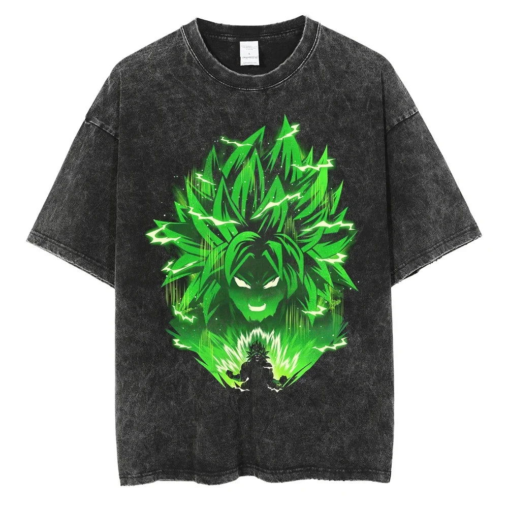 Dragon Ball T-Shirt - God Goku Anime Streetwear - Oversized Washed Vintage - Limited Ver. Green