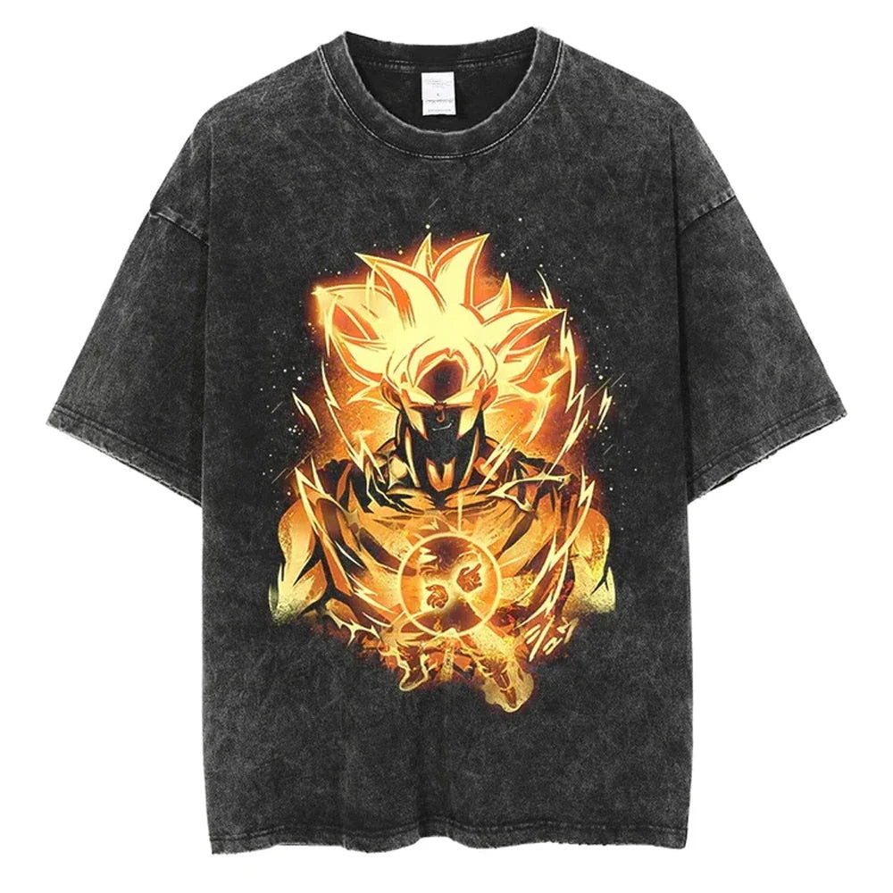 Dragon Ball T-Shirt - Golden God Goku Anime Streetwear - Oversized Washed Vintage - Limited Version