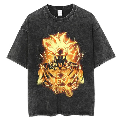 Dragon Ball T-Shirt - Golden God Goku Anime Streetwear - Oversized Washed Vintage - Limited Version