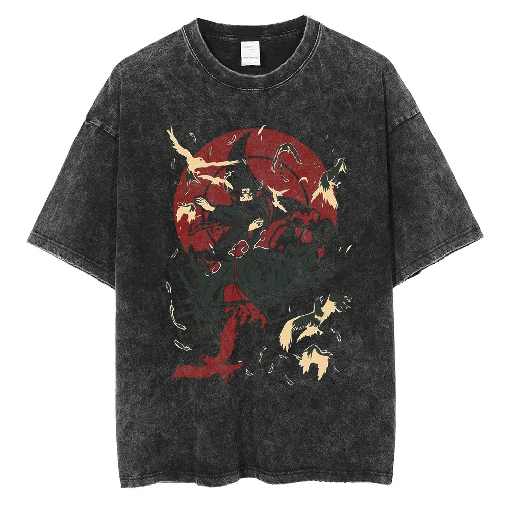 Itachi Tsukuyomi Naruto T-shirt - Anime Streetwear Harajuku - Washed Vintage