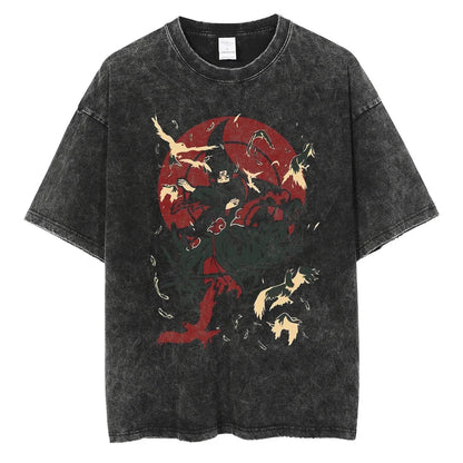 Itachi Tsukuyomi Naruto T-shirt - Anime Streetwear Harajuku - Washed Vintage