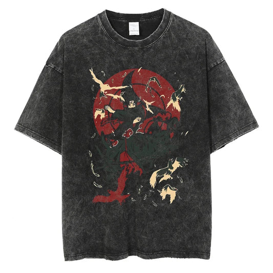 Itachi Tsukuyomi Naruto T-shirt - Anime Streetwear Harajuku - Washed Vintage