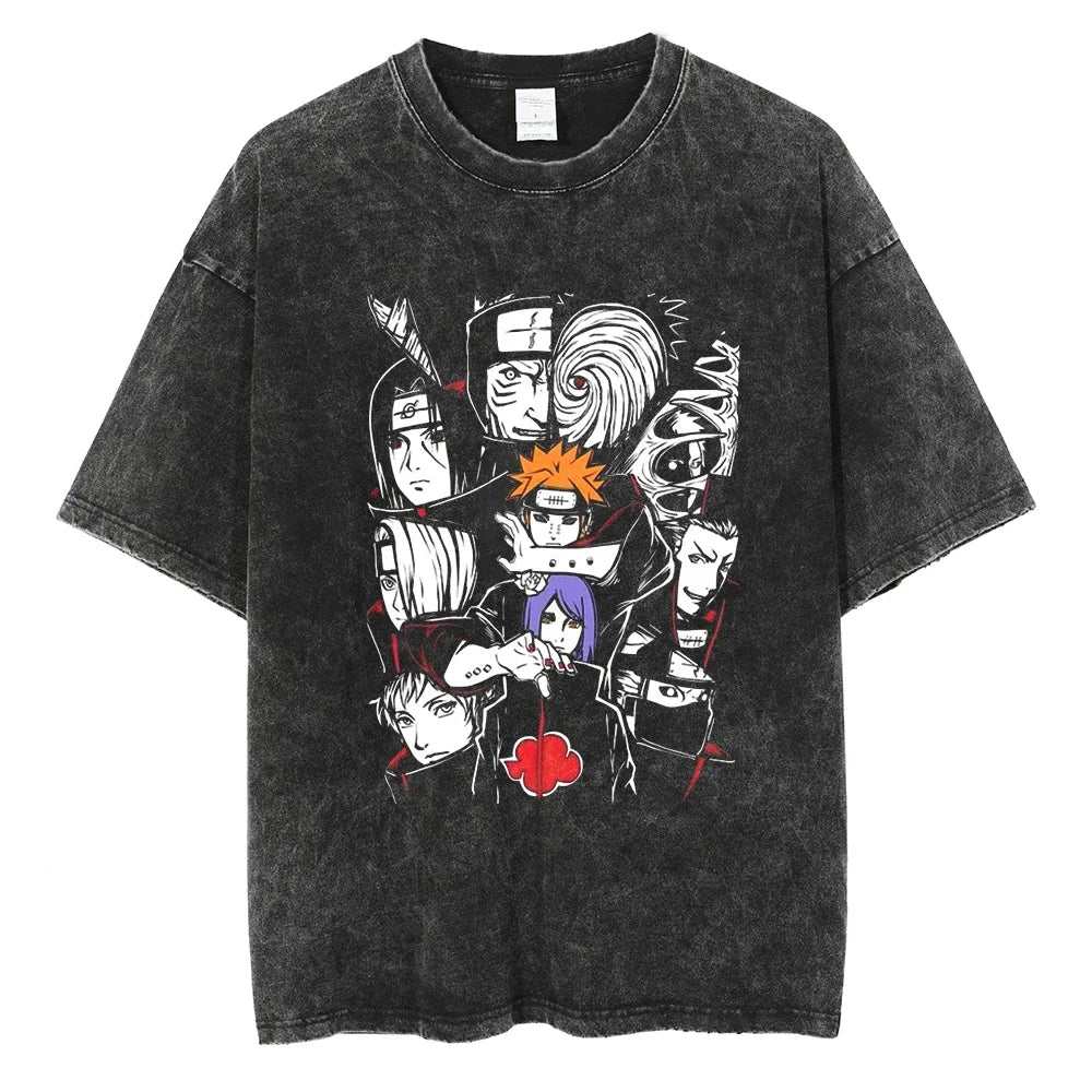 Naruto Characters T-shirt - Anime Streetwear Harajuku - Washed Vintage