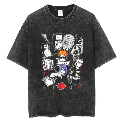 Naruto Characters T-shirt - Anime Streetwear Harajuku - Washed Vintage
