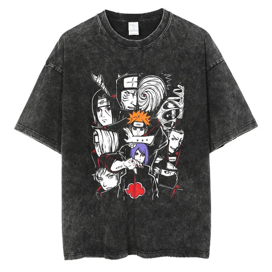 Naruto Characters T-shirt - Anime Streetwear Harajuku - Washed Vintage
