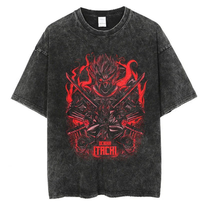 Naruto T-shirt - Itachi Uchiha Anime Streetwear Harajuku - Washed Vintage