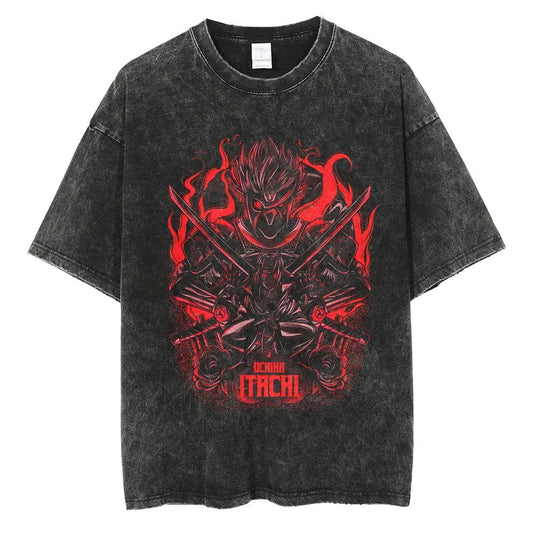 Naruto T-shirt - Itachi Uchiha Anime Streetwear Harajuku - Washed Vintage