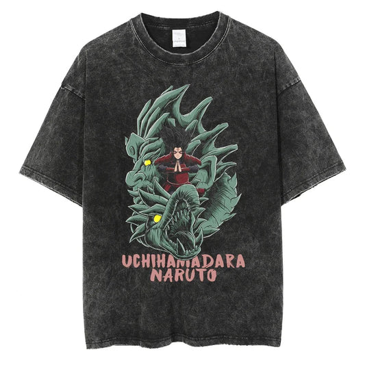 Naruto T-shirt - Uchiha Madara Anime Streetwear Harajuku - Washed Vintage