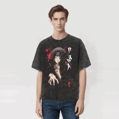 Naruto T-shirt Itachi Uchiha - Anime Streetwear Harajuku - Washed Vintage