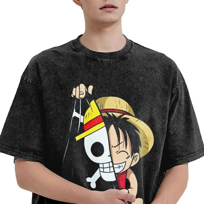 One Piece - Monkey D. Luffy Manga Anime Washed Vintage T-Shirt