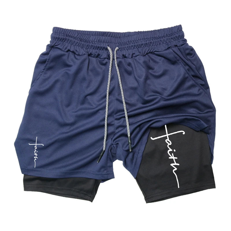 Men’s 2-in-1 Gym Shorts – Christian Workout Shorts w/ Phone Pocket & Towel Loop