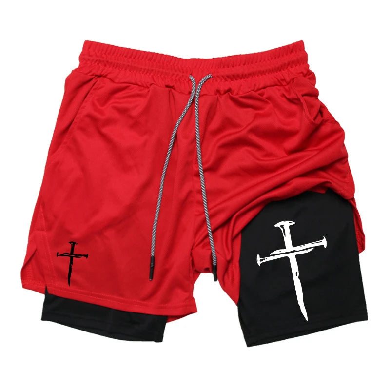 Men’s 2-in-1 Gym Shorts – Christian Workout Shorts w/ Phone Pocket & Towel Loop