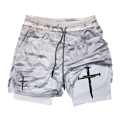 Men’s 2-in-1 Gym Shorts – Christian Workout Shorts w/ Phone Pocket & Towel Loop
