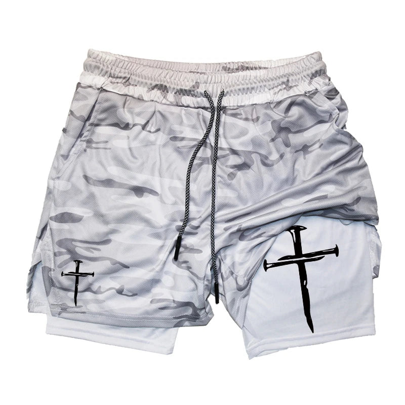 Men’s 2-in-1 Gym Shorts – Christian Workout Shorts w/ Phone Pocket & Towel Loop