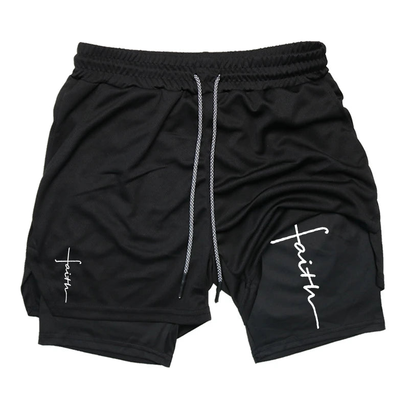 Men’s 2-in-1 Gym Shorts – Christian Workout Shorts w/ Phone Pocket & Towel Loop
