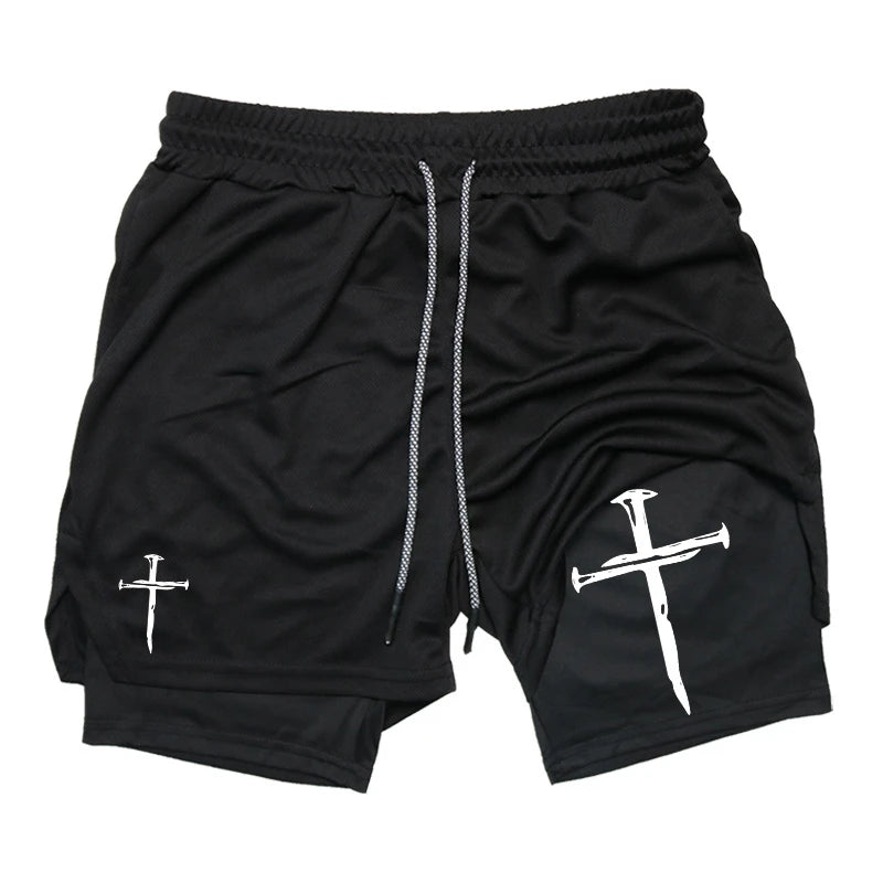 Men’s 2-in-1 Gym Shorts – Christian Workout Shorts w/ Phone Pocket & Towel Loop