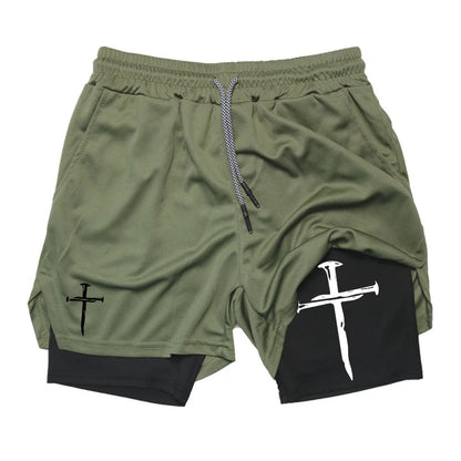 Men’s 2-in-1 Gym Shorts – Christian Workout Shorts w/ Phone Pocket & Towel Loop