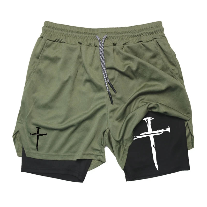 Men’s 2-in-1 Gym Shorts – Christian Workout Shorts w/ Phone Pocket & Towel Loop