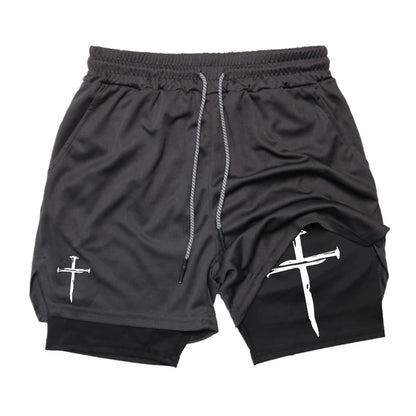 Men’s 2-in-1 Gym Shorts – Christian Workout Shorts w/ Phone Pocket & Towel Loop