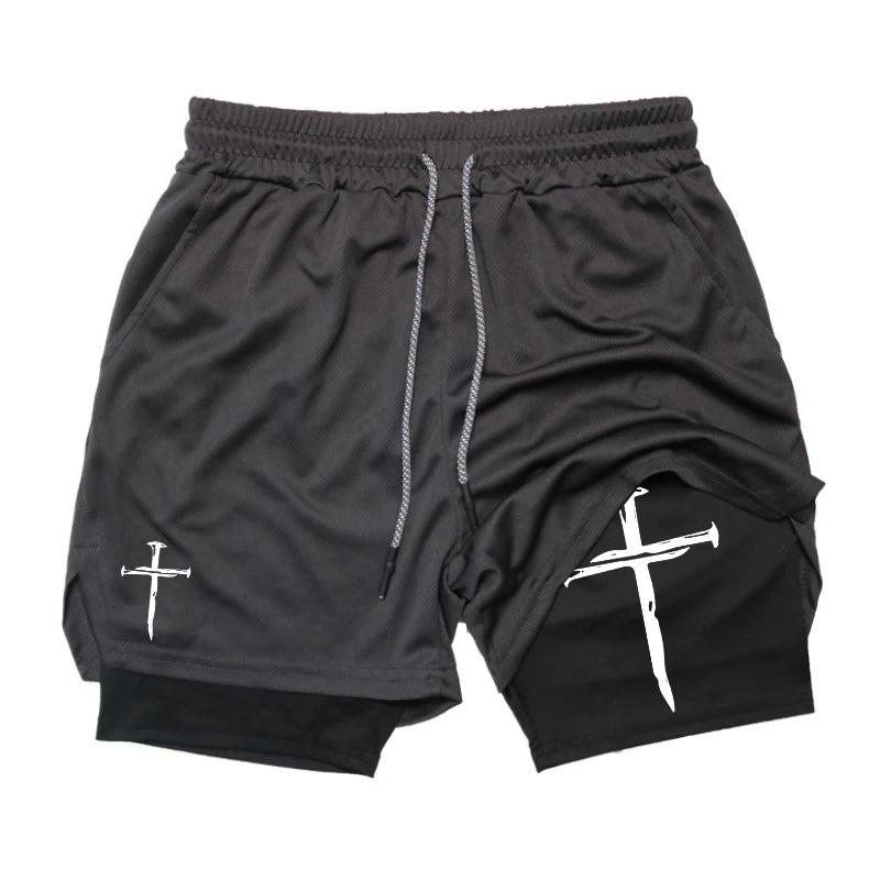 Men’s 2-in-1 Gym Shorts – Christian Workout Shorts w/ Phone Pocket & Towel Loop