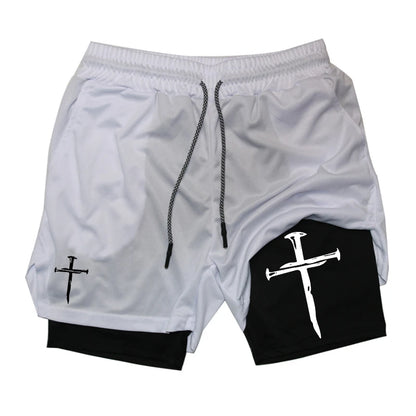 Men’s 2-in-1 Gym Shorts – Christian Workout Shorts w/ Phone Pocket & Towel Loop