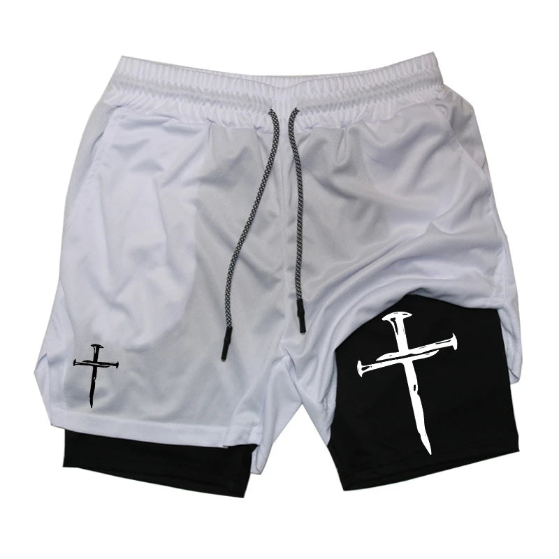 Men’s 2-in-1 Gym Shorts – Christian Workout Shorts w/ Phone Pocket & Towel Loop